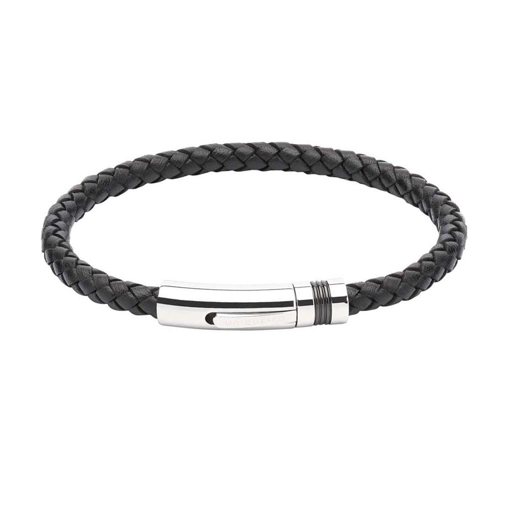 Black Leather Bracelet with Black I.P. Plating 