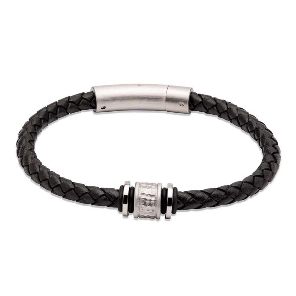 Black Leather Bracelet with Matte Clasp 